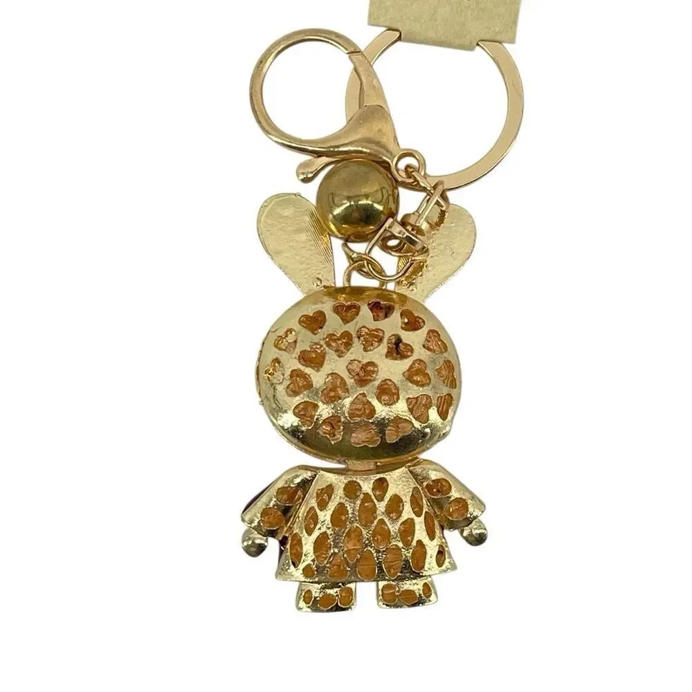 Rhinestone Bunny Rabbit Keychain Gold Red Dress Purse Charm Bag Charm
